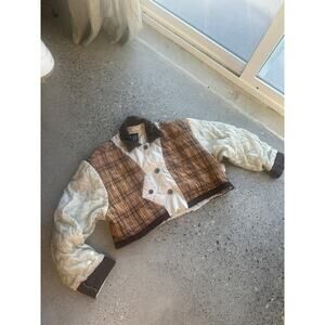 GAP Reworked Women’s Quilted Cropped Patchwork Jacket Neutral Plaid